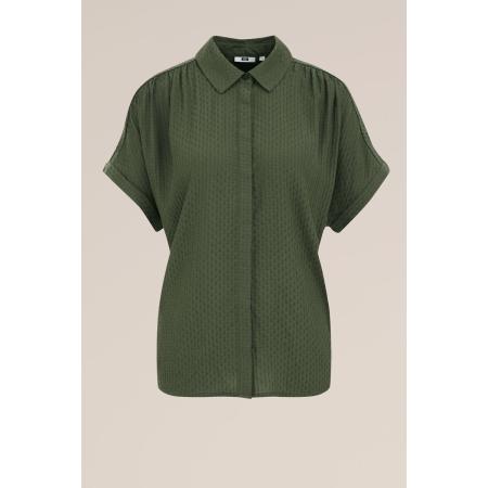 WE Fashion Dames blouse met structuur - Regular fit - Donkergroen - Viscose - Maat: S