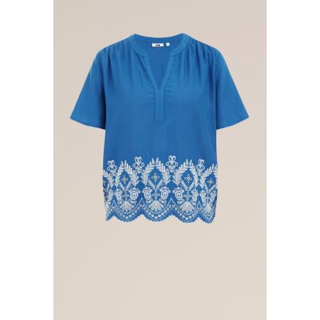 WE Fashion Dames top met embroideries - Regular fit - Blauw - Livaeco viscose - Maat: S