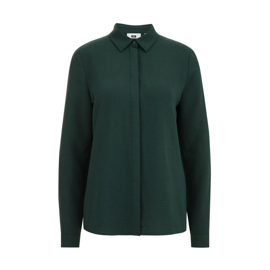 WE Fashion Dames blouse met fijne structuur - Regular fit - Donkergroen - Maat: XS Groen