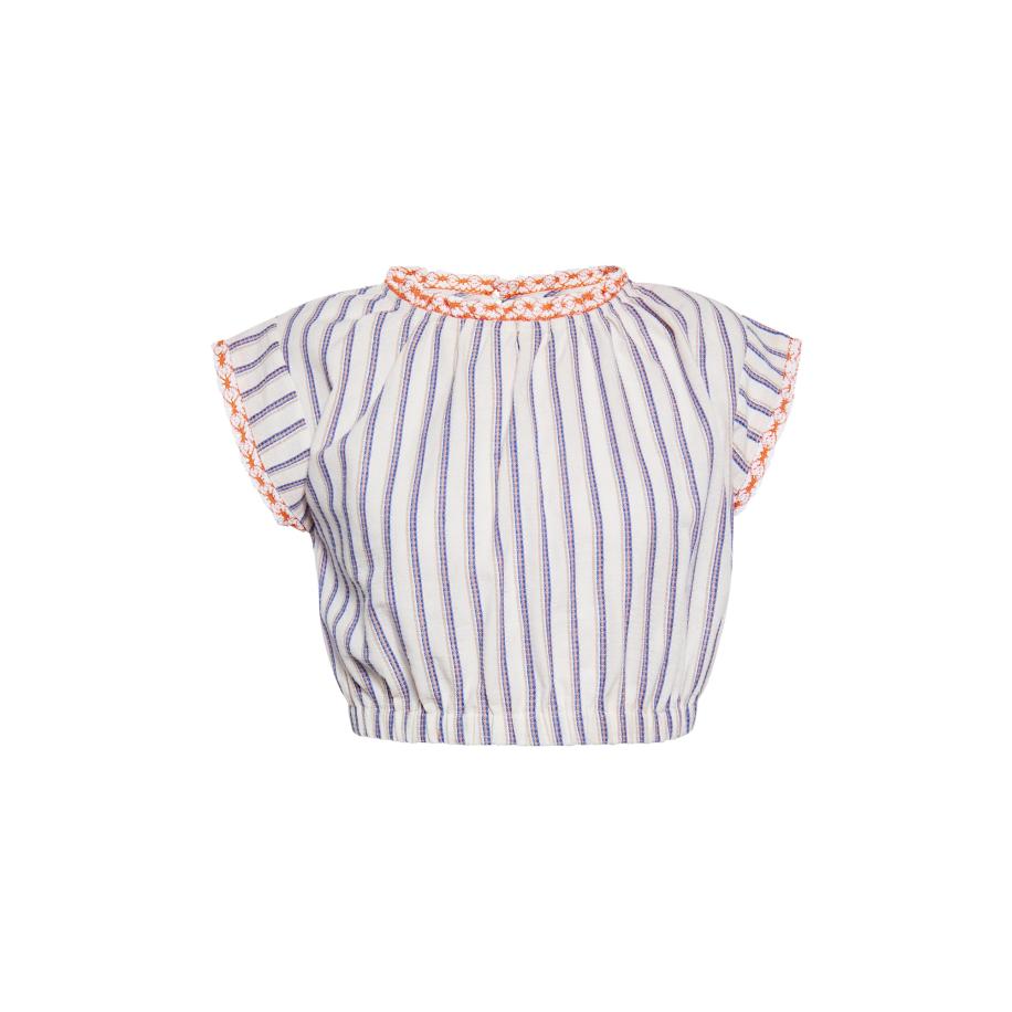 IZIA IZIA Blouse donkerbeige / donkerblauw / mandarijn / wit -