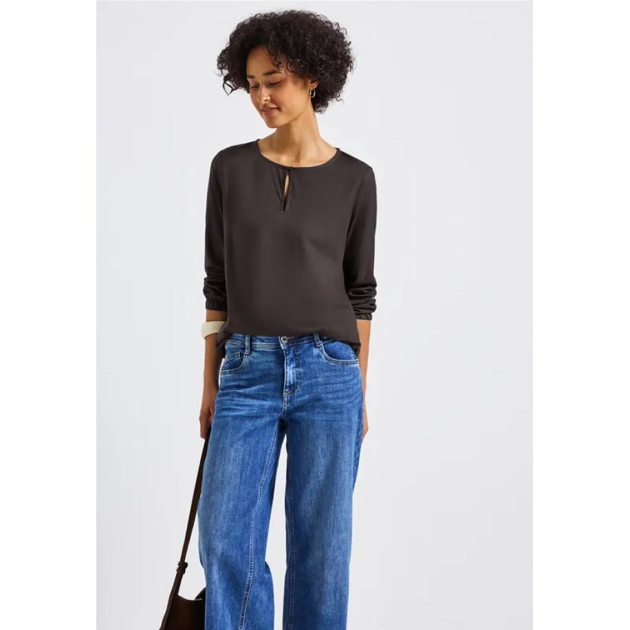 Street One Blouse met ronde hals en uitsnijding Bruin