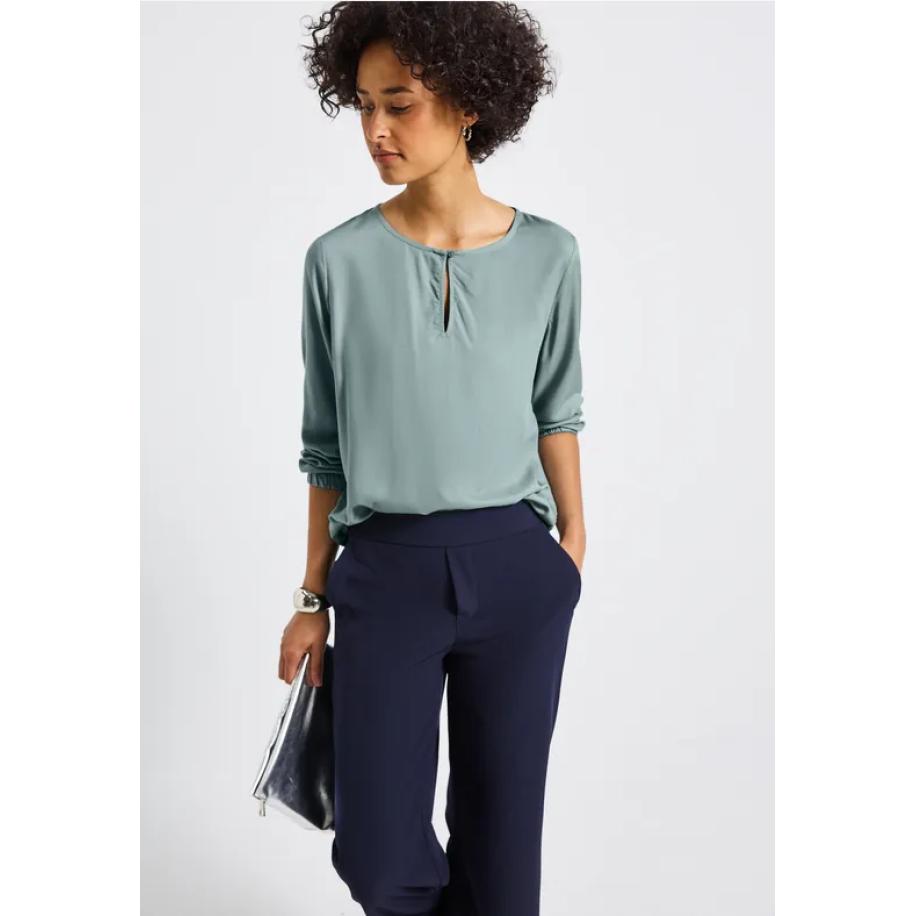 Street One Blouse met ronde hals en uitsnijding Blauw