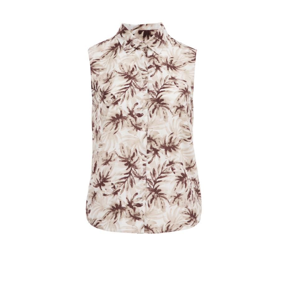 WE Fashion Dames blouse - Curve - Regular fit - Beige - Viscose - Plus Size Maat: 52 Bruin