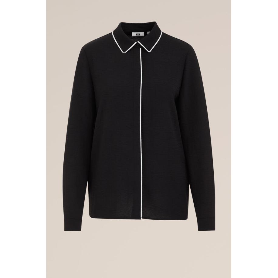 WE Fashion Dames Blouse met contrast - Regular fit - Zwart - Maat: XS Zwart