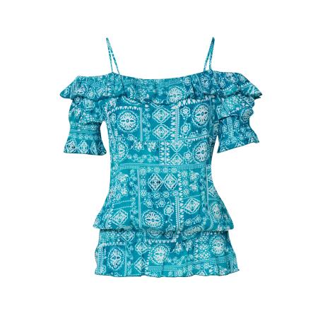 KOROSHI KOROSHI Blouse navy / turquoise / wit