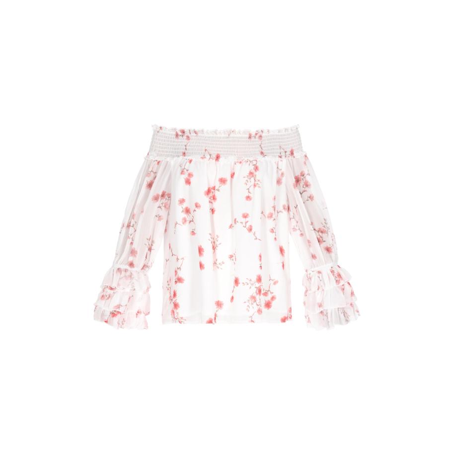 NAEMI Blouse Fashion Look donkergroen / pastelrood / wit Wit