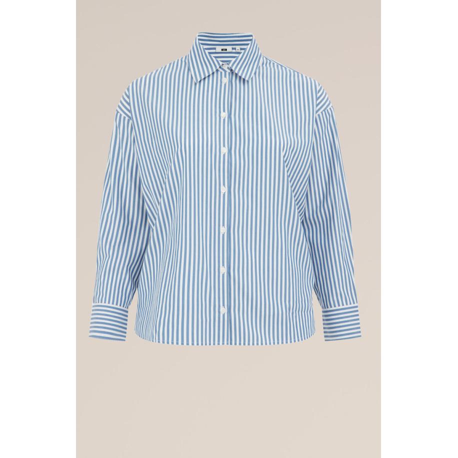 WE Fashion Dames blouse met streep - Curve - Boxy Fit - Blauw - Plus Size Maat: 44 Blauw