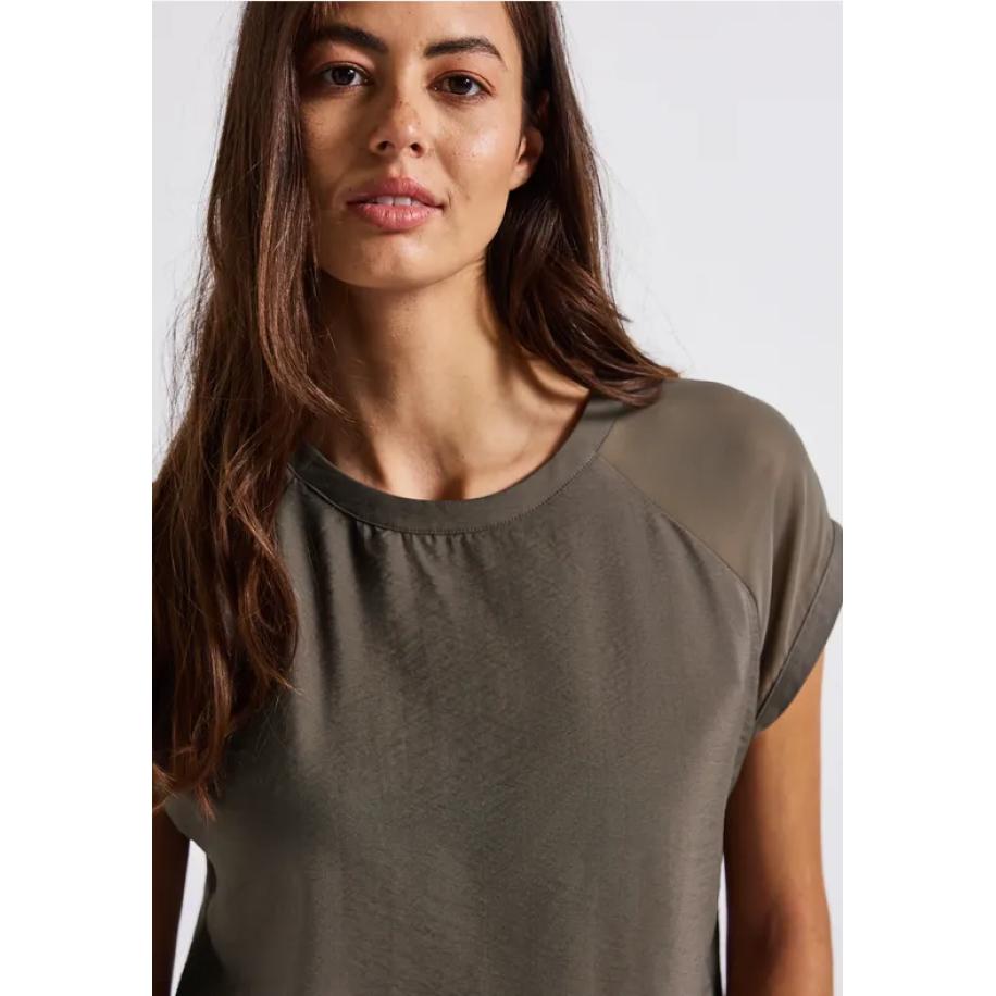 Street One Blouse shirt met mesh detail Bruin