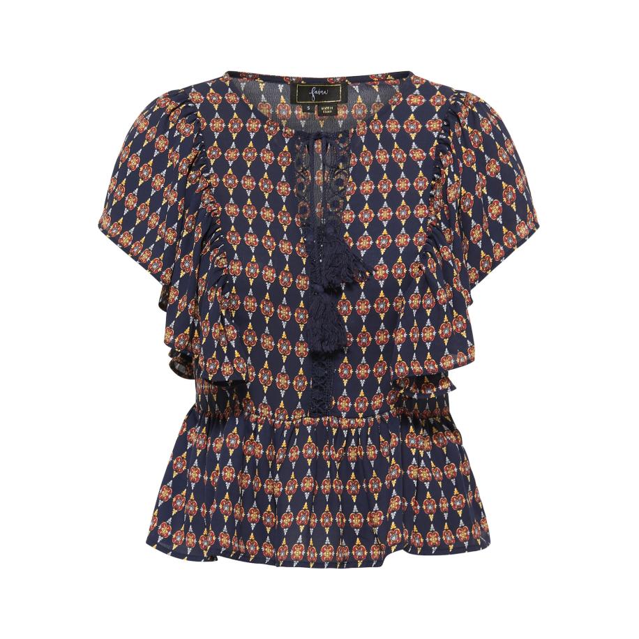 Faina faina Blouse marine / roestbruin / geel / wit -