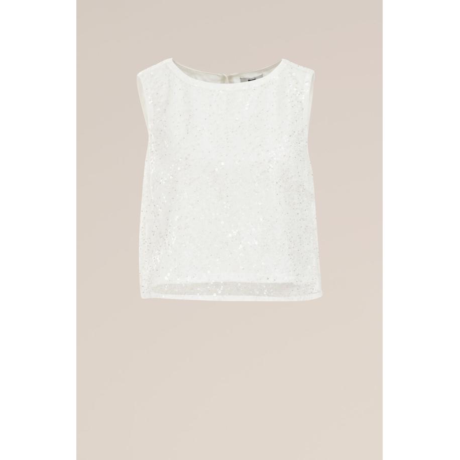 WE Fashion Dames top met pailletten - Regular fit - Wit - Maat: M Wit