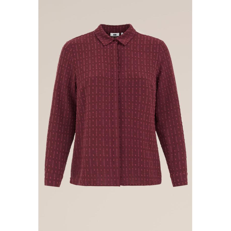 WE Fashion Dames Blouse met structuur - Curve - Regular fit - Donkerrood - Plus Size Maat: 44 Rood