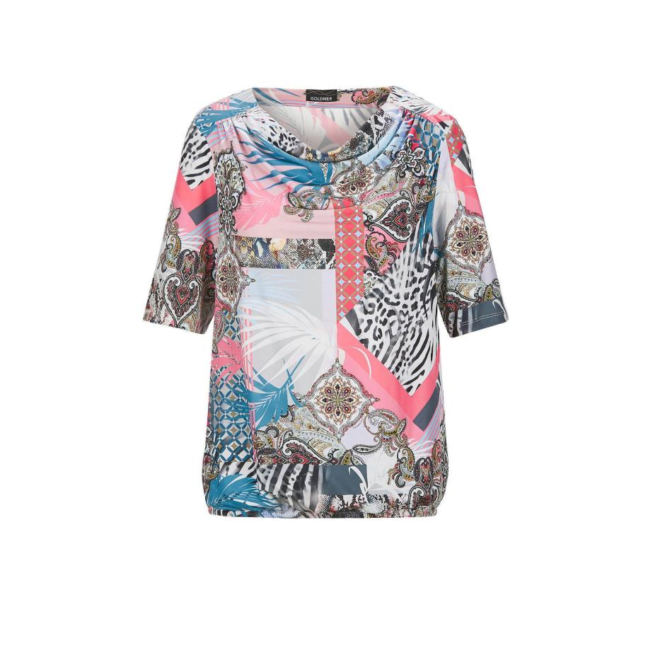 Goldner Goldner Blouse turquoise / koraal / rosa / zwart / wit -
