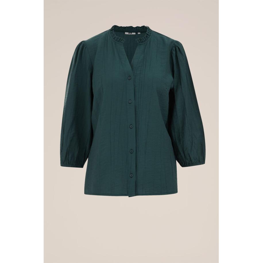 WE Fashion Dames blouse met structuur - Regular fit - Donkergroen - Viscose - Maat: XS Groen