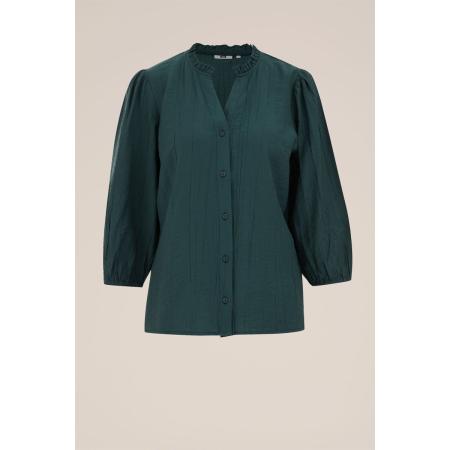 WE Fashion Dames blouse met structuur - Regular fit - Donkergroen - Viscose - Maat: XS