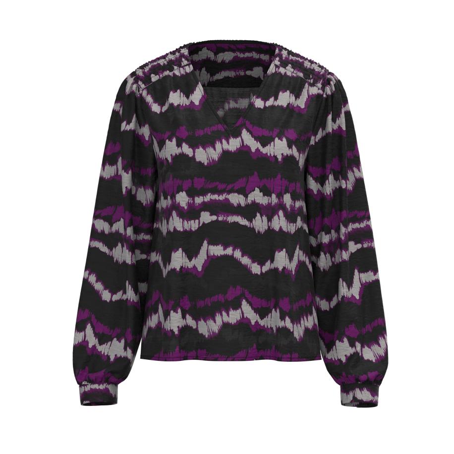 Peppercorn Blouse Parisa donkerlila / zwart / wit Zwart