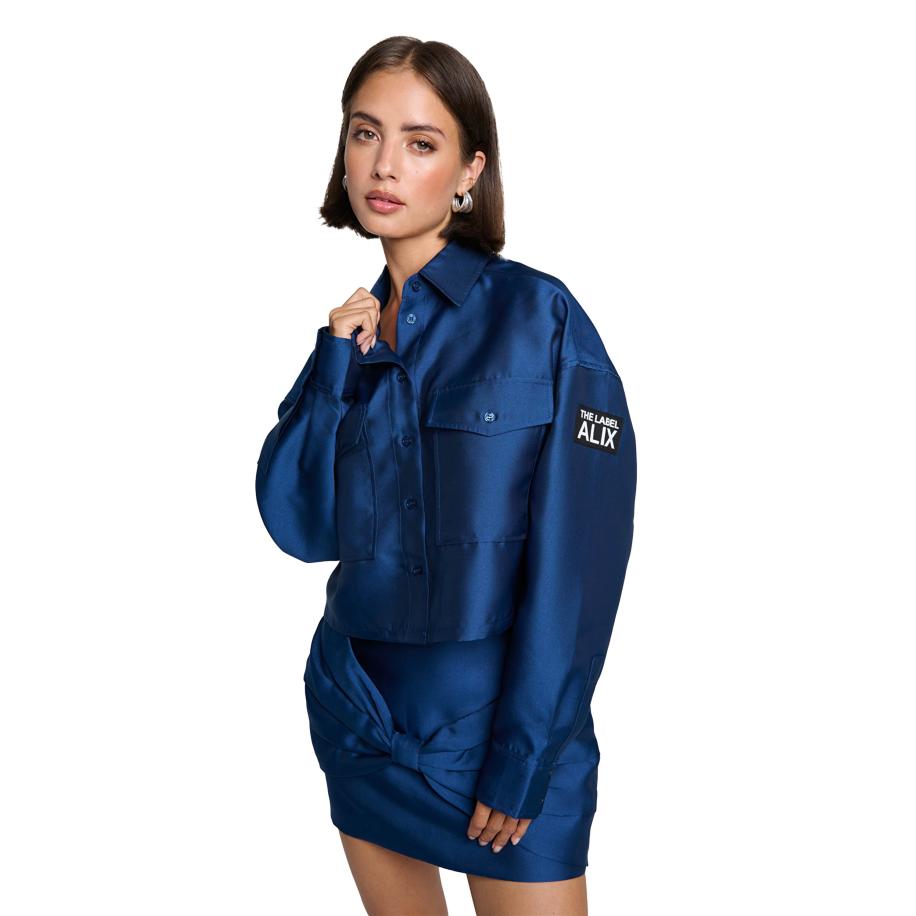 Alix The Label Woven Cropped Blouse Blauw