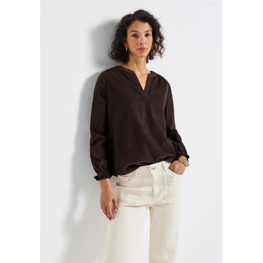 Street One Corduroy blouse met ruches Bruin