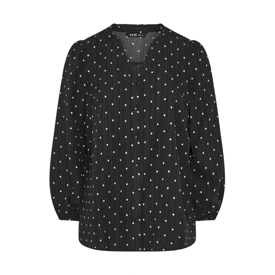 Yours Zwarte Blouse Met Stippen En Inkeping In De Hals Size 66-68 Zwart