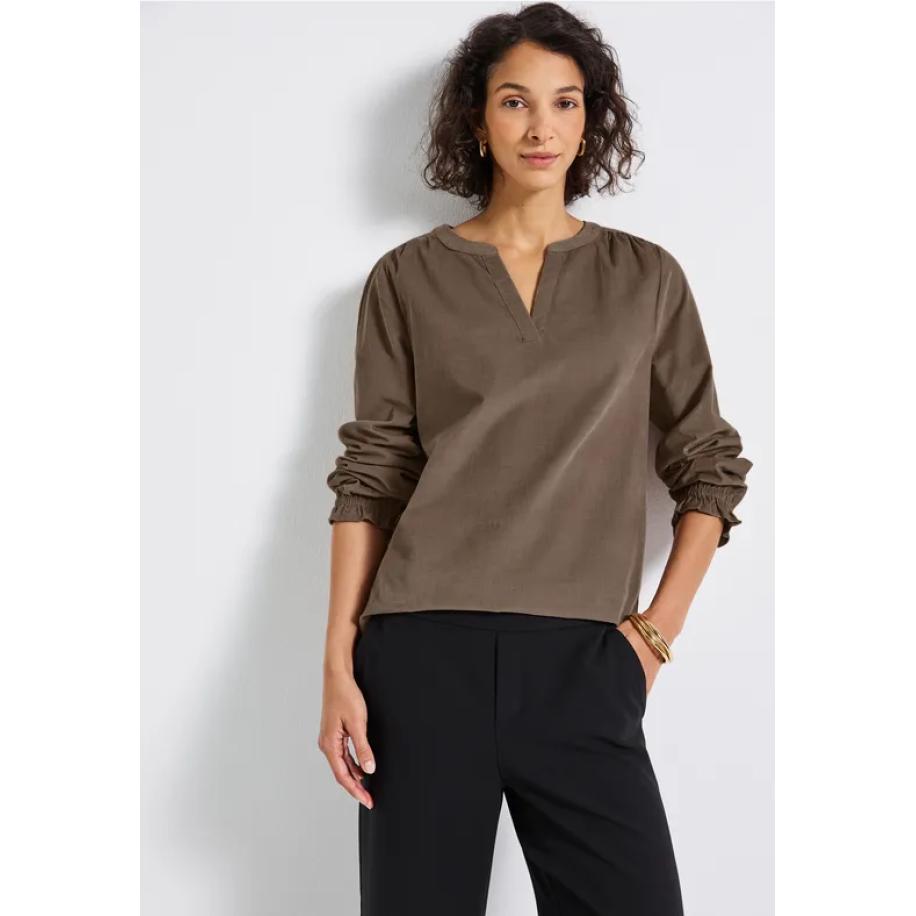 Street One Corduroy blouse met ruches Bruin