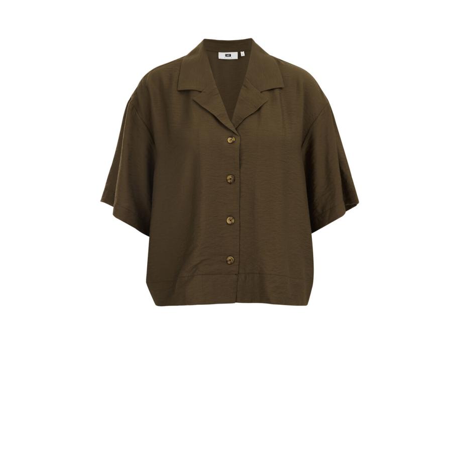 WE Studio dames blouse met zijdelook - Regular fit - Legergroen - Viscose - Maat: M Groen