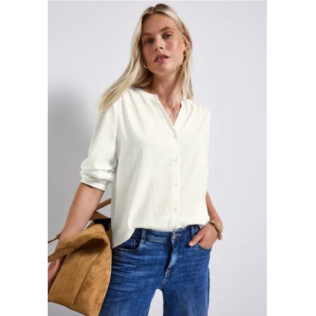 Street One Seersucker blouse met gespleten hals