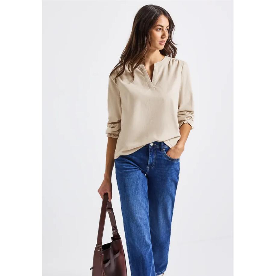 Street One Corduroy blouse met ruches Bruin