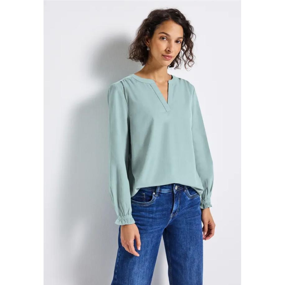 Street One Corduroy blouse met ruches Blauw