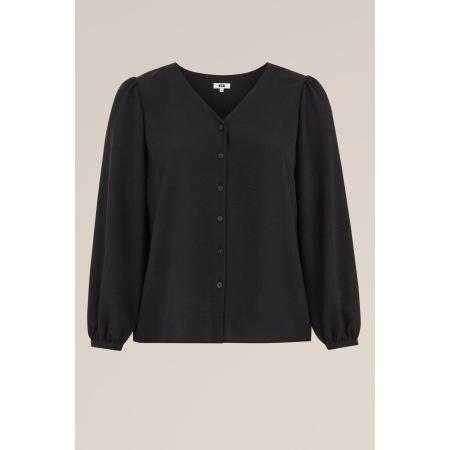 WE Fashion Dames blouse met V-hals - Curve - Regular fit - Zwart - Plus Size Maat: 44