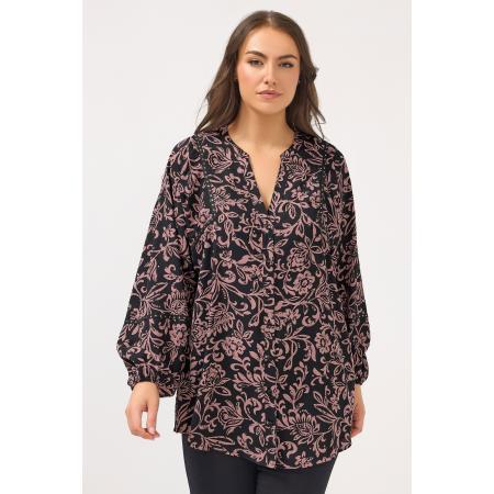 Yours Bruine Bouse Met Bloemenprint En Studs Size 66-68