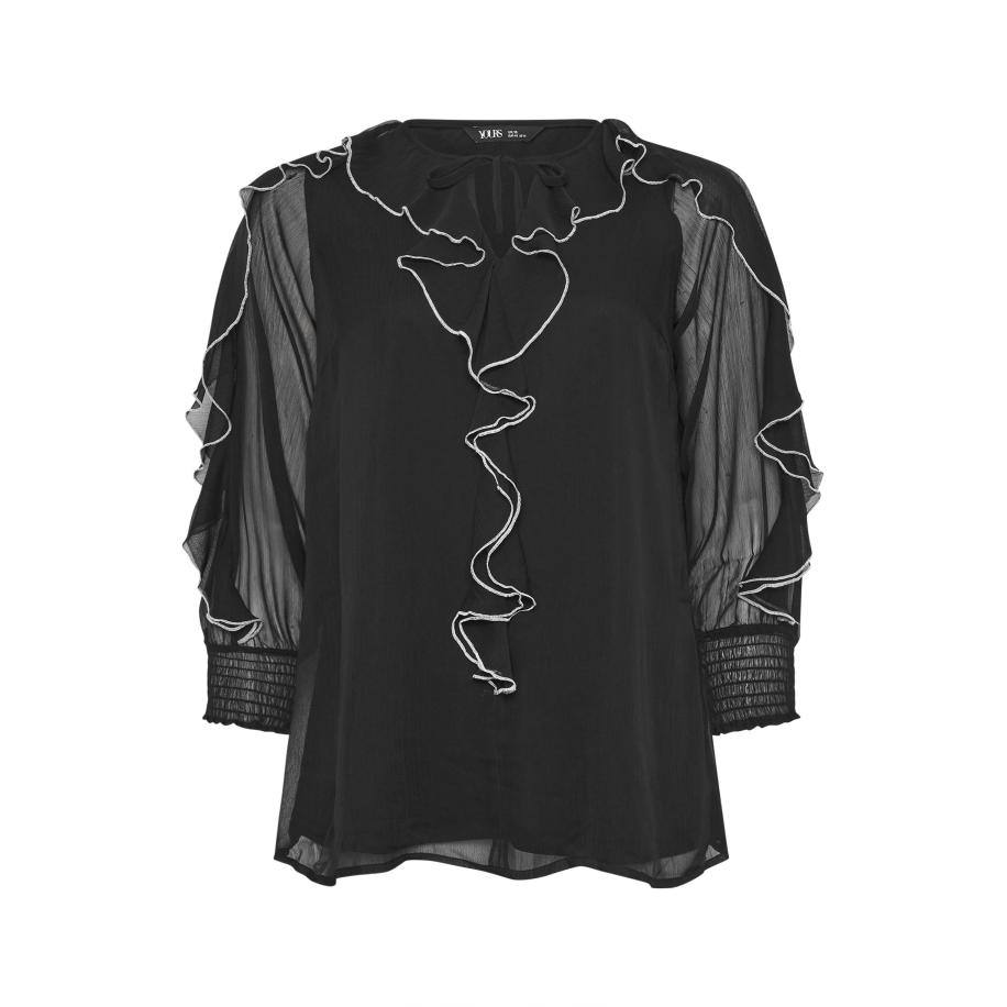 Yours Zwarte Blouse Met Contrasterend Ruche Size 66-68 Zwart