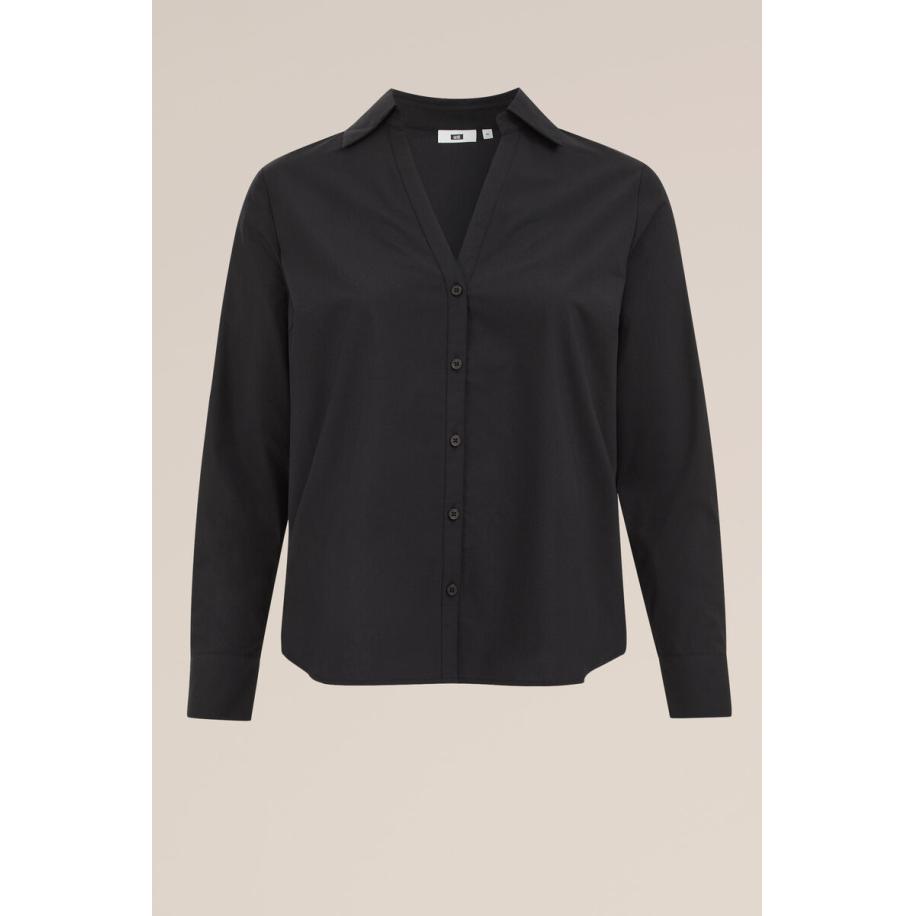 WE Fashion Dames blouse met V-hals - Regular fit - Zwart - Katoen - Maat: 44 Zwart