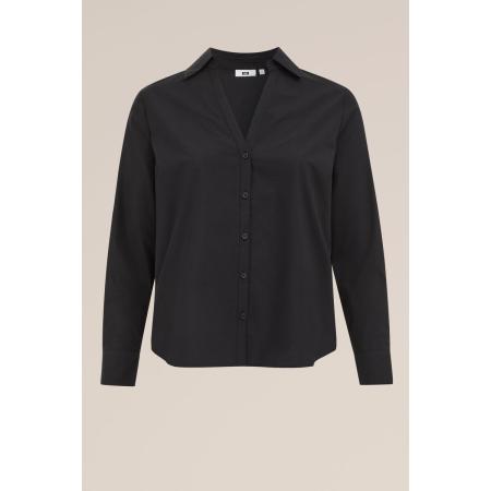 WE Fashion Dames blouse met V-hals - Regular fit - Zwart - Katoen - Maat: 44