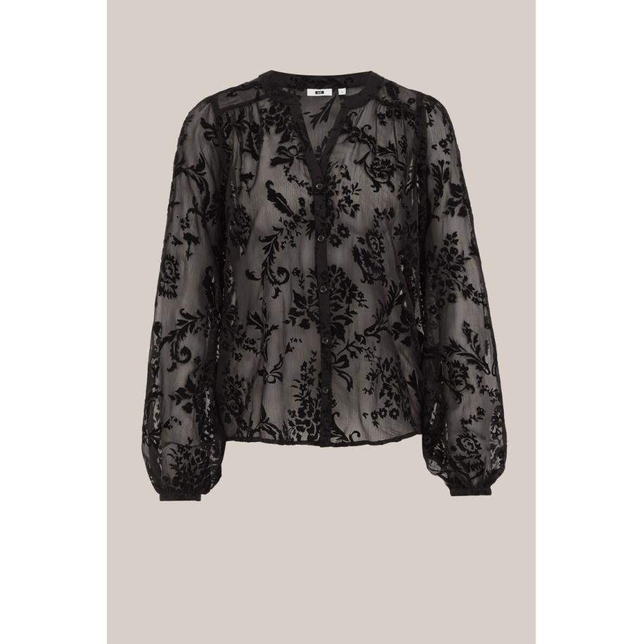 WE Fashion Dames blouse met print - Regular fit - Zwart - Maat: XS Zwart
