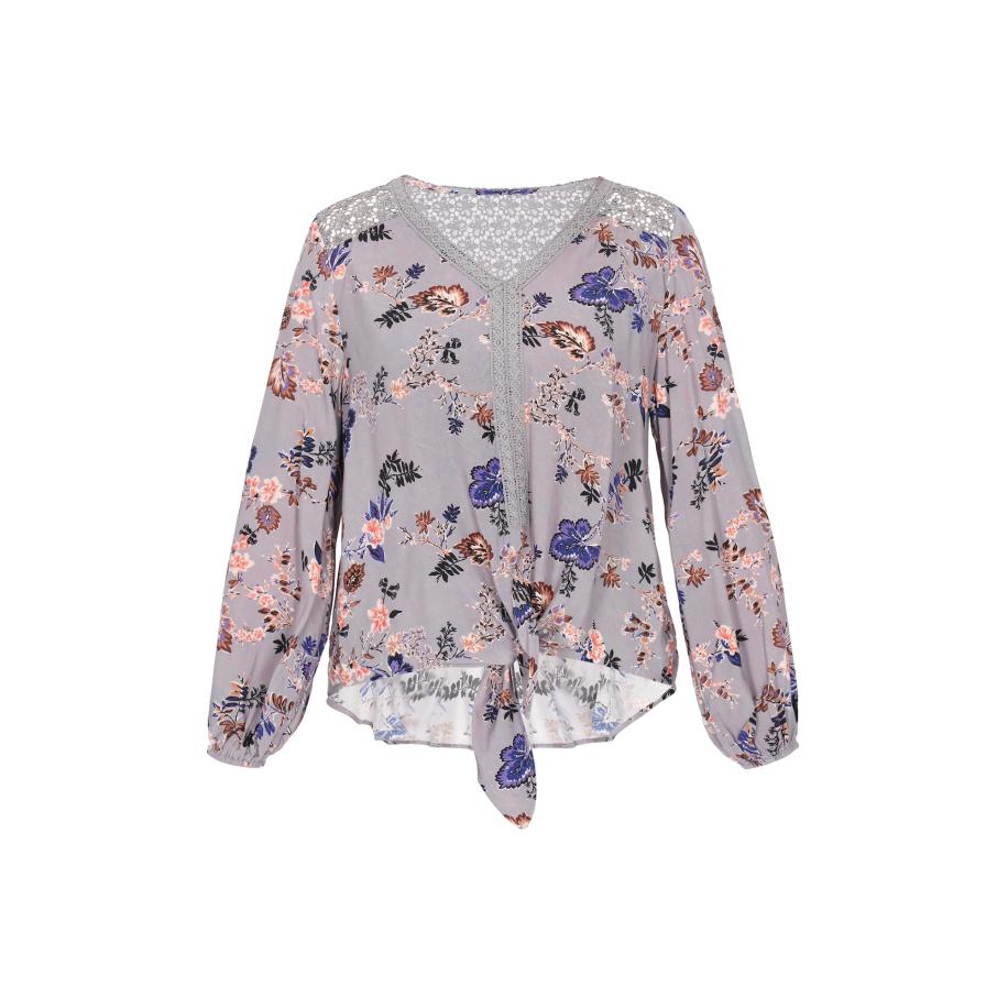 Gaya Gaya Blouse Fashion Look duifblauw / bruin / koraal / zwart -