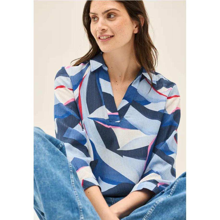 CECIL Lange overhemdblouse met print Blauw