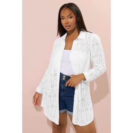 Yours Blouse Met Broderieontwerp En Lange Mouwen In Wit Size 66-68