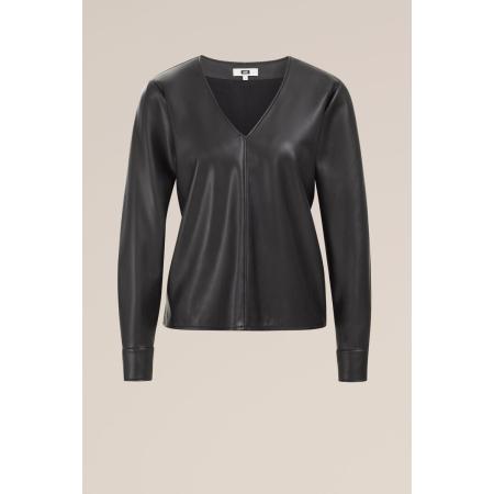 WE Fashion Dames blouse van imitatieleer - Regular fit - Zwart - Maat: XS