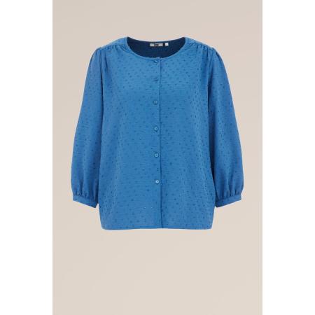 WE Fashion Dames blouse met structuur - Regular fit - Blauw - Maat: S
