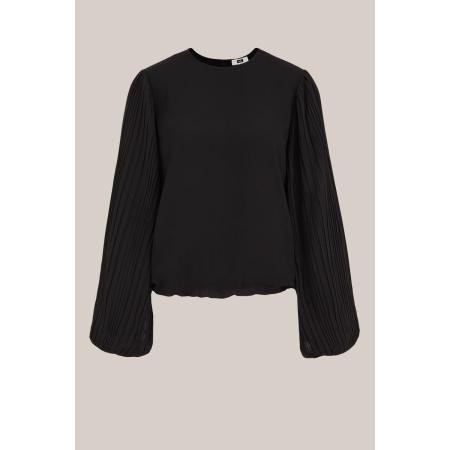 WE Fashion Dames blouse met plissémouwen - Regular fit - Zwart - Maat: XS