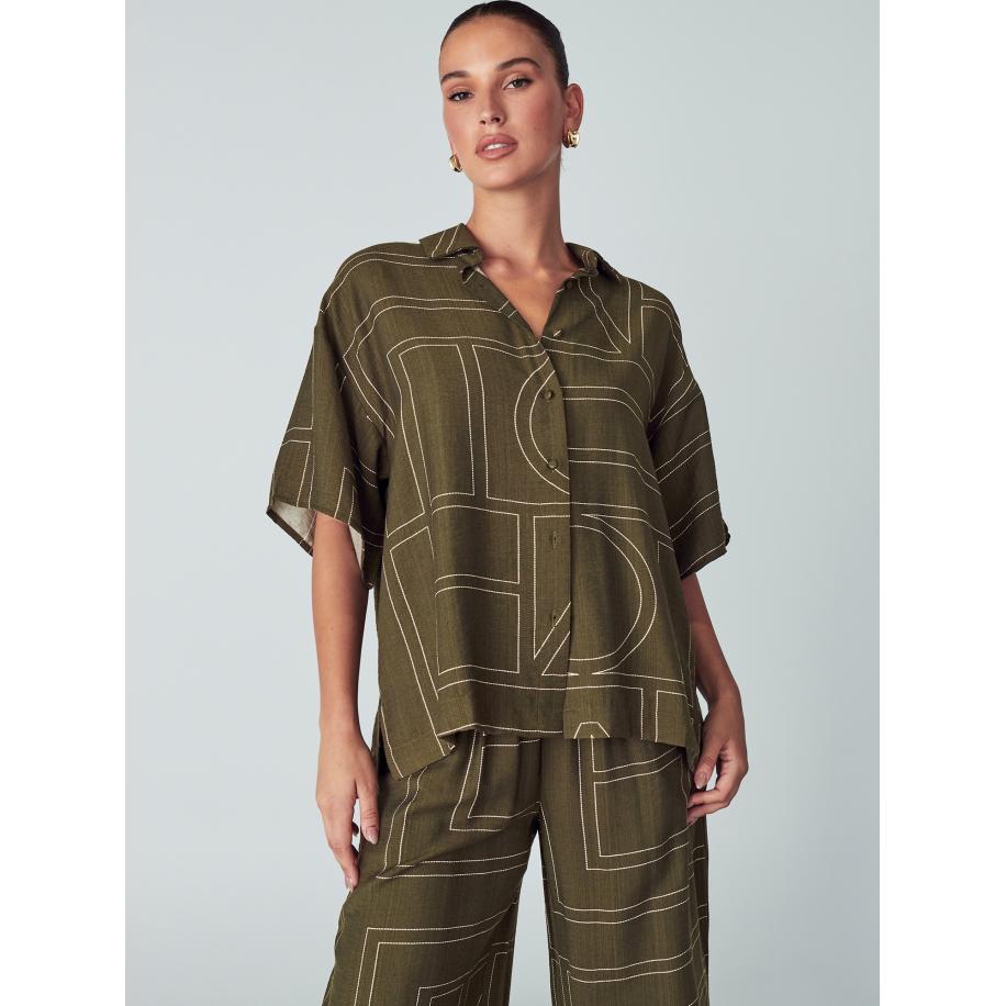 Willa Willa Blouse Diana olijfgroen / wit -