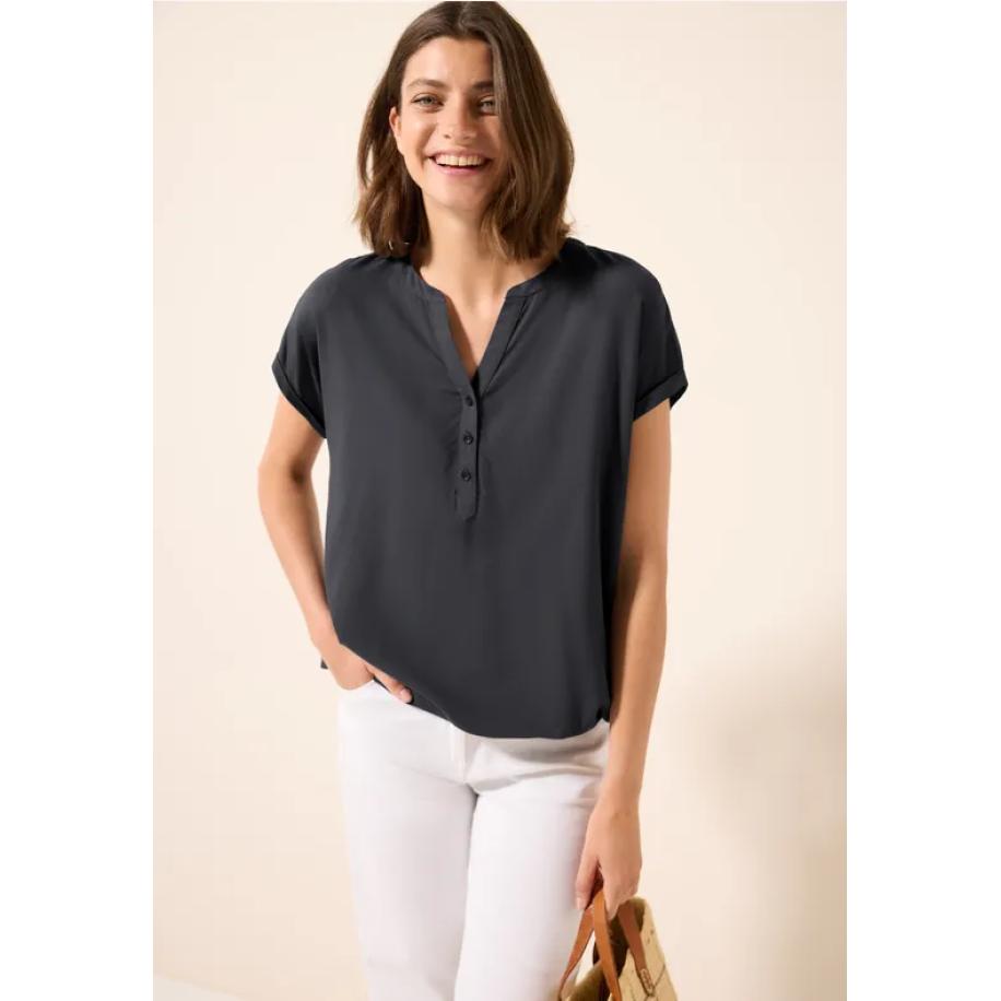 CECIL Blouse met korte mouwen in effen kleur Grijs