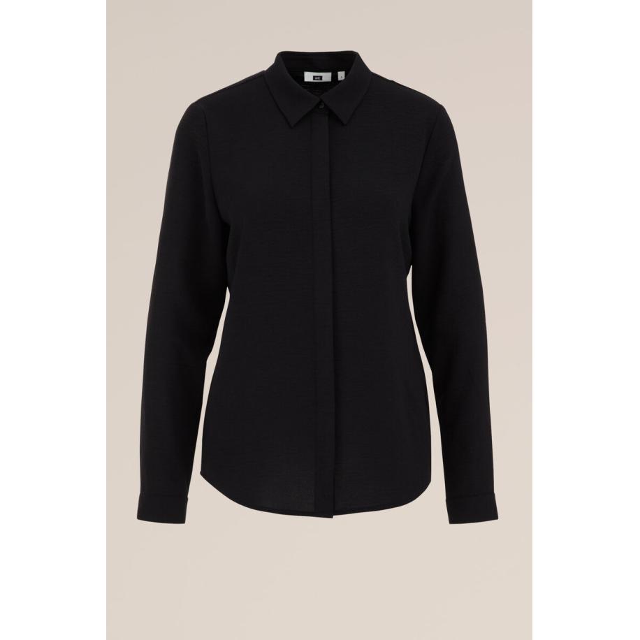 WE Fashion Dames blouse met fijne structuur - Regular fit - Zwart - Maat: XS Zwart