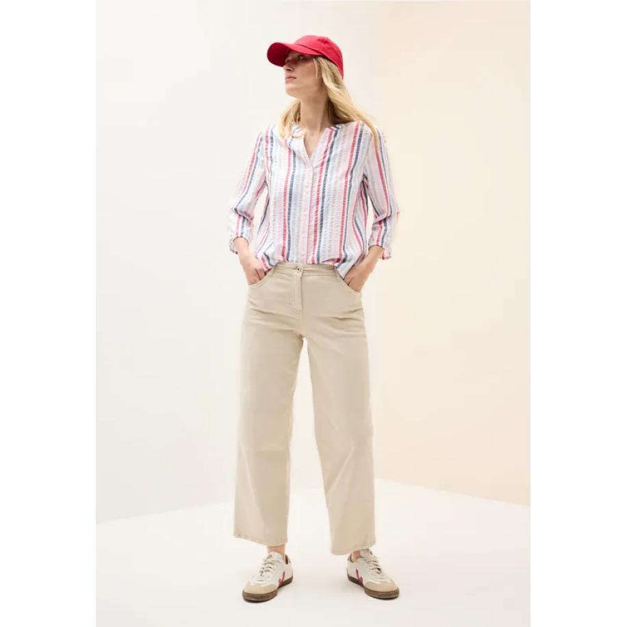 CECIL Gestreepte blouse met gespleten hals Wit