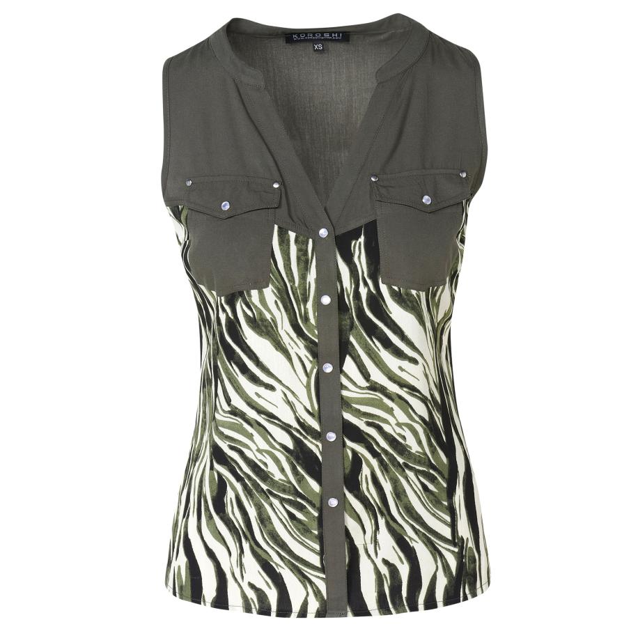 KOROSHI KOROSHI Blouse donkergroen / zwart / offwhite -