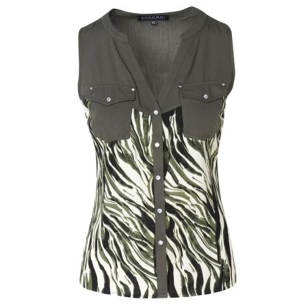 KOROSHI KOROSHI Blouse donkergroen / zwart / offwhite