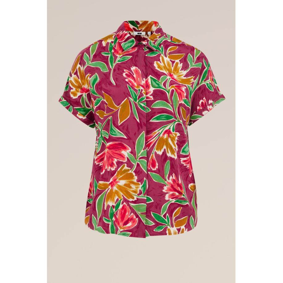WE Fashion Dames blouse met dessin - Curve - Regular fit - Multikleur - Viscose - Plus Size Maat: 52 Multicolor