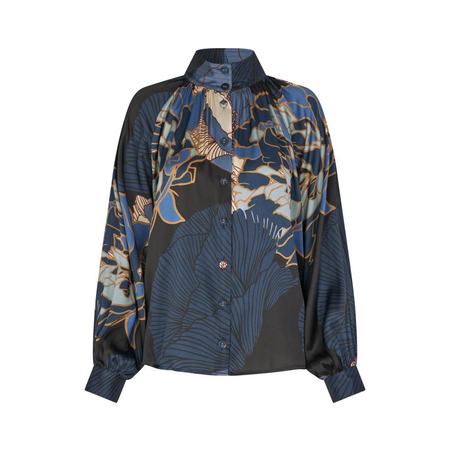 Dea Kudibal Blouse Nita beige / blauw / lichtblauw / zwart Blauw