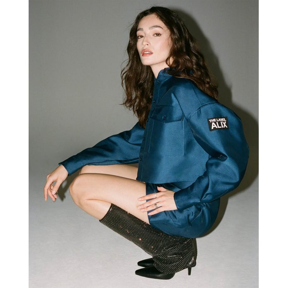 Alix The Label Woven Cropped Blouse Blauw