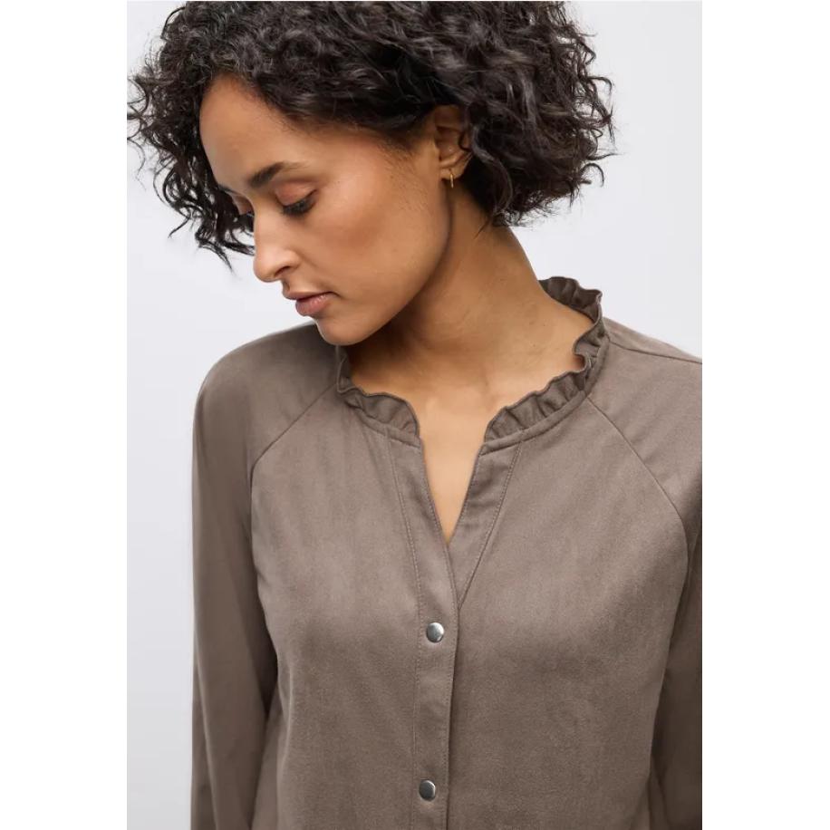 Street One Tuniek van velours met ruches Bruin