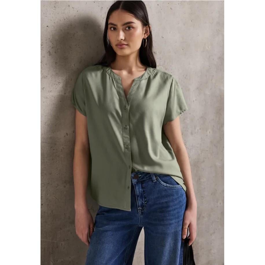 Street One Blouse met korte mouwen in effen kleur Groen